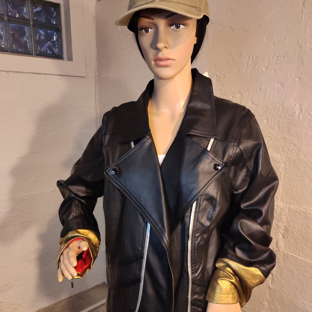 NWT Hot Topic Marvel Black Widow Black Gold Red Faux Leather Moto Jacket Size 2X